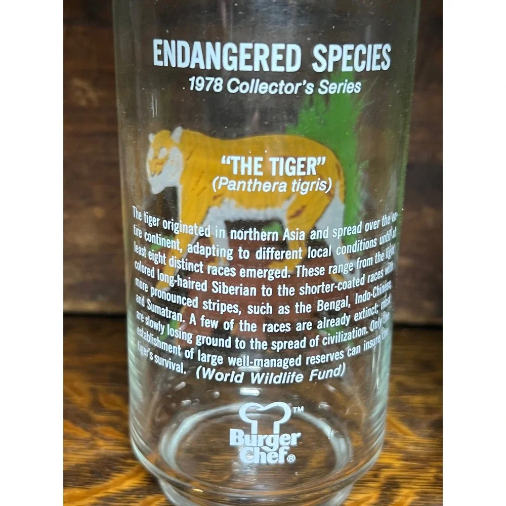 Vintage 1978 Burger Chef Glasses Endangered Species  Tiger Bald Eagle Set of 2